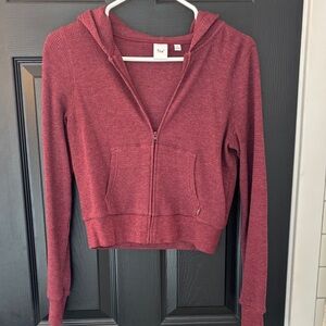 TNA burgundy zip up waffle hoodie